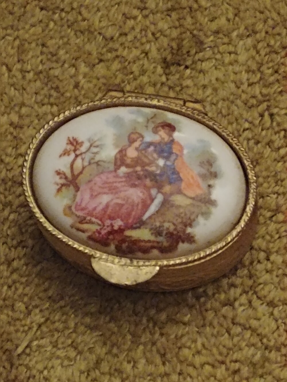 Gold-Tone Hand-Painted Porcelain Mini Trinket Box